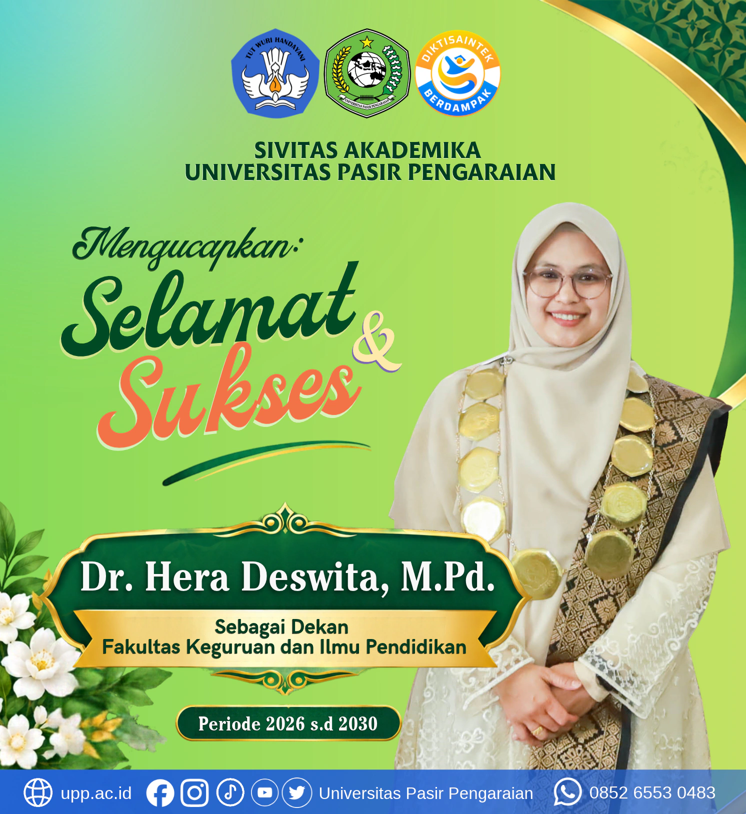 Dr. Hera Deswita Resmi Dilantik sebagai Dekan FKIP UPP Periode 2026 s.d 2030